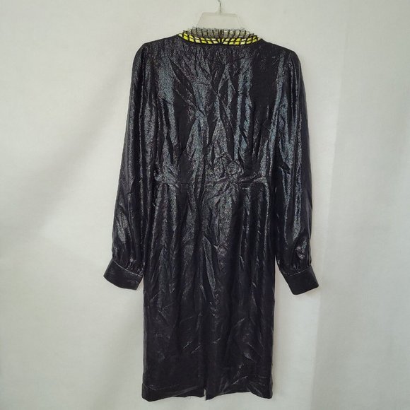 Kora Rae Robe Dress Womens S Embroidered Beaded Zip Front Long Sleeve Black Lame - Picture 6 of 12